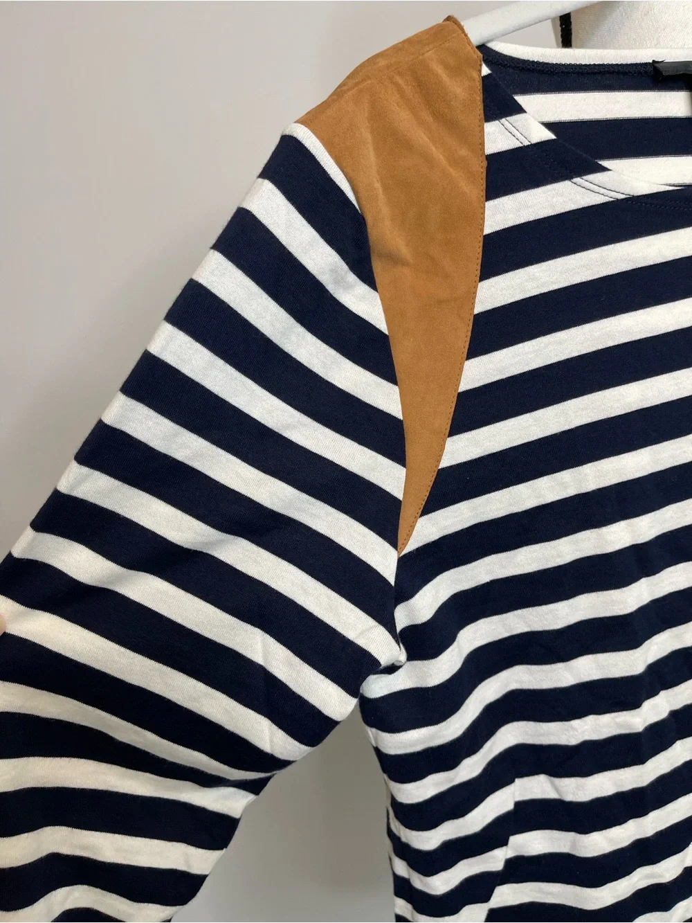 J.Crew size large striped cotton and leather top casual business stripes